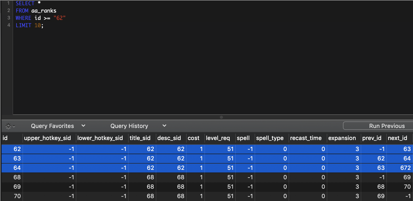 Innate Run Speed, Ranks 1 - 3 in the aa_ranks table