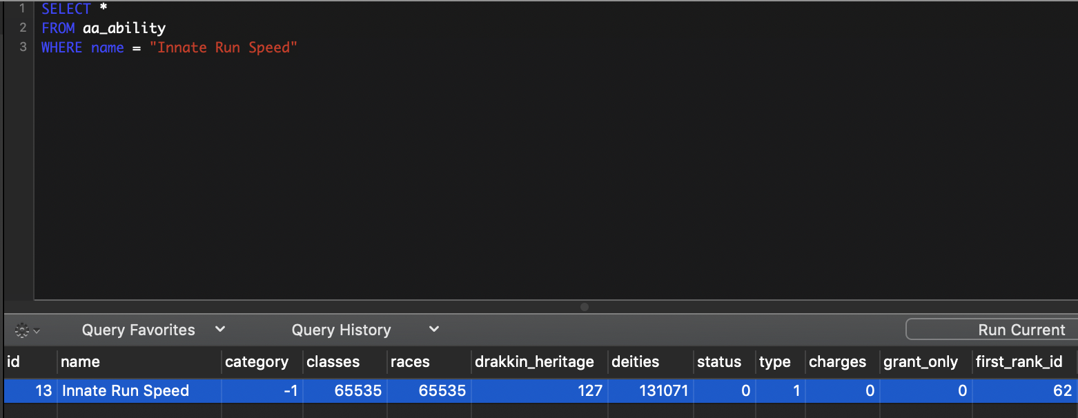 Innate Run Speed from your aa_ability table