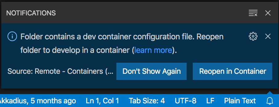 Click Reopen in Container